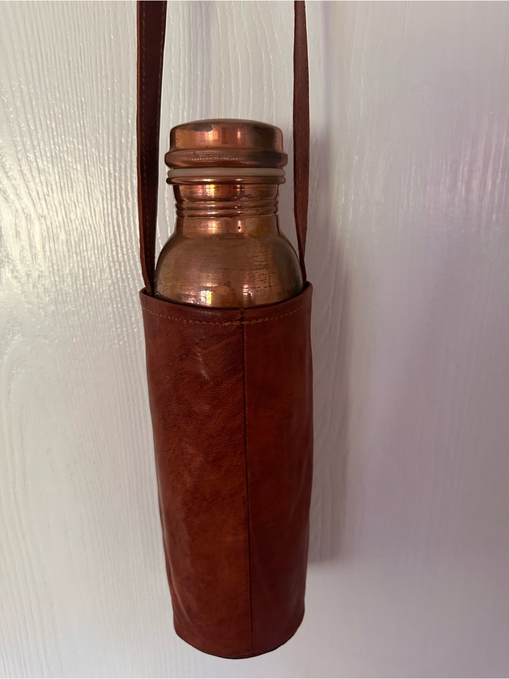 Leather Water Bottle Carrier Crossbody - Brown